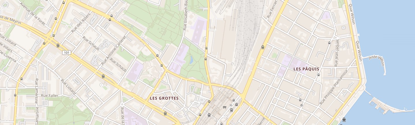Map of Les Grottes, Geneva, marking the studio at Rue de Montbrillant 28